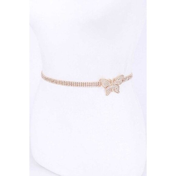 Rhinestone Butterfly Gold Chain Belt main image 6